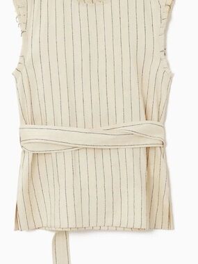 COS Cream Sleeveless Pinstripe Tie-Waist Tank
